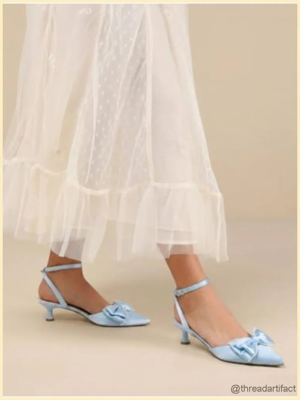 Satin Kitten Low Heels Bow Pearl Pointed Toe Pumps Ankle Strap Wedding Shoes